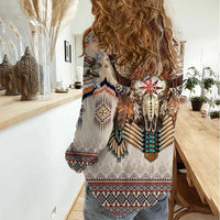 Native American Women Casual Shirt Buffalo Skull - Wonder Print Shop