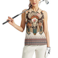 Native American Women Sleeveless Polo Shirt Buffalo Skull - Wonder Print Shop