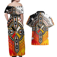 Four Directions Native American Couples Matching Off Shoulder Maxi Dress and Hawaiian Shirt - Wonder Print Shop