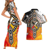 Four Directions Native American Couples Matching Short Sleeve Bodycon Dress and Hawaiian Shirt - Wonder Print Shop