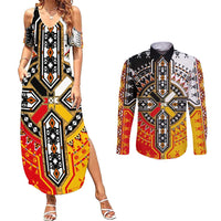 Four Directions Native American Couples Matching Summer Maxi Dress and Long Sleeve Button Shirt - Wonder Print Shop