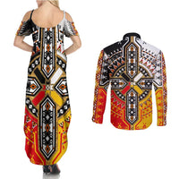 Four Directions Native American Couples Matching Summer Maxi Dress and Long Sleeve Button Shirt - Wonder Print Shop