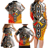 Four Directions Native American Family Matching Long Sleeve Bodycon Dress and Hawaiian Shirt - Wonder Print Shop