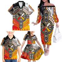 Four Directions Native American Family Matching Off The Shoulder Long Sleeve Dress and Hawaiian Shirt - Wonder Print Shop