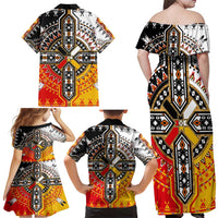 Four Directions Native American Family Matching Off Shoulder Maxi Dress and Hawaiian Shirt - Wonder Print Shop