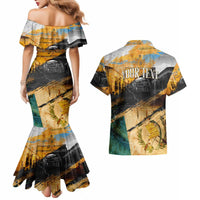 Guatemala Country Pride Couples Matching Mermaid Dress and Hawaiian Shirt Grunge Map Art with National Landmark Flag Texture - Wonder Print Shop
