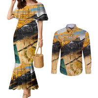 Guatemala Country Pride Couples Matching Mermaid Dress and Long Sleeve Button Shirt Grunge Map Art with National Landmark Flag Texture - Wonder Print Shop