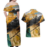 Guatemala Country Pride Couples Matching Off Shoulder Maxi Dress and Hawaiian Shirt Grunge Map Art with National Landmark Flag Texture - Wonder Print Shop