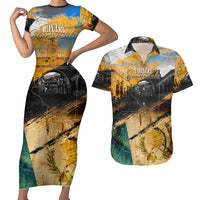 Guatemala Country Pride Couples Matching Short Sleeve Bodycon Dress and Hawaiian Shirt Grunge Map Art with National Landmark Flag Texture - Wonder Print Shop