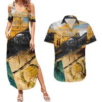 Guatemala Country Pride Couples Matching Summer Maxi Dress and Hawaiian Shirt Grunge Map Art with National Landmark Flag Texture - Wonder Print Shop
