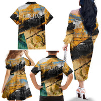 Guatemala Country Pride Family Matching Off The Shoulder Long Sleeve Dress and Hawaiian Shirt Grunge Map Art with National Landmark Flag Texture - Wonder Print Shop