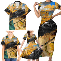 Guatemala Country Pride Family Matching Short Sleeve Bodycon Dress and Hawaiian Shirt Grunge Map Art with National Landmark Flag Texture - Wonder Print Shop