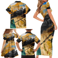 Guatemala Country Pride Family Matching Short Sleeve Bodycon Dress and Hawaiian Shirt Grunge Map Art with National Landmark Flag Texture - Wonder Print Shop