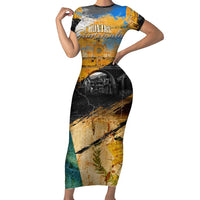 Guatemala Country Pride Family Matching Short Sleeve Bodycon Dress and Hawaiian Shirt Grunge Map Art with National Landmark Flag Texture - Wonder Print Shop