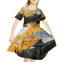 Guatemala Country Pride Kid Short Sleeve Dress Grunge Map Art with National Landmark Flag Texture - Wonder Print Shop