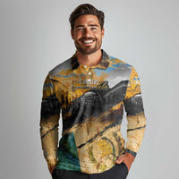 Guatemala Country Pride Long Sleeve Polo Shirt Grunge Map Art with National Landmark Flag Texture - Wonder Print Shop