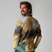 Guatemala Country Pride Long Sleeve Polo Shirt Grunge Map Art with National Landmark Flag Texture - Wonder Print Shop