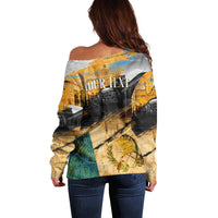Guatemala Country Pride Off Shoulder Sweater Grunge Map Art with National Landmark Flag Texture - Wonder Print Shop