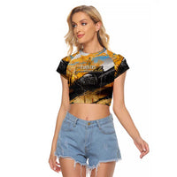 Guatemala Country Pride Raglan Cropped T Shirt Grunge Map Art with National Landmark Flag Texture - Wonder Print Shop