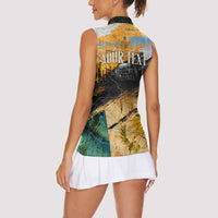 Guatemala Country Pride Women Sleeveless Polo Shirt Grunge Map Art with National Landmark Flag Texture - Wonder Print Shop