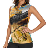 Guatemala Country Pride Women Sleeveless Polo Shirt Grunge Map Art with National Landmark Flag Texture - Wonder Print Shop