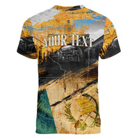 Guatemala Country Pride Women V-Neck T-Shirt Grunge Map Art with National Landmark Flag Texture - Wonder Print Shop