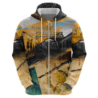 Guatemala Country Pride Zip Hoodie Grunge Map Art with National Landmark Flag Texture - Wonder Print Shop