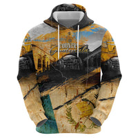Guatemala Country Pride Zip Hoodie Grunge Map Art with National Landmark Flag Texture - Wonder Print Shop
