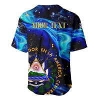 El Salvador Country Pride Baseball Jersey Map Flag and National Emblem Art in Cosmic Blue - Wonder Print Shop