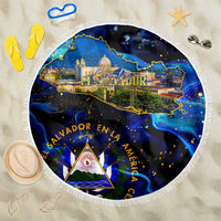 El Salvador Country Pride Beach Blanket Map Flag and National Emblem Art in Cosmic Blue - Wonder Print Shop
