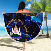 El Salvador Country Pride Beach Blanket Map Flag and National Emblem Art in Cosmic Blue - Wonder Print Shop