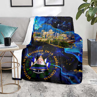 El Salvador Country Pride Blanket Map Flag and National Emblem Art in Cosmic Blue - Wonder Print Shop
