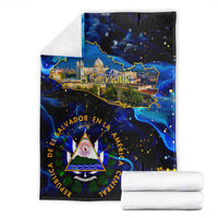 El Salvador Country Pride Blanket Map Flag and National Emblem Art in Cosmic Blue - Wonder Print Shop