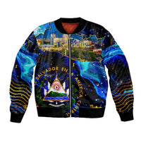 El Salvador Country Pride Bomber Jacket Map Flag and National Emblem Art in Cosmic Blue - Wonder Print Shop