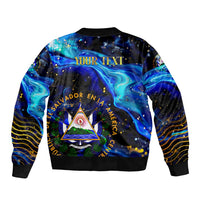 El Salvador Country Pride Bomber Jacket Map Flag and National Emblem Art in Cosmic Blue - Wonder Print Shop