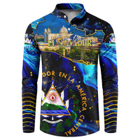 El Salvador Country Pride Button Sweatshirt Map Flag and National Emblem Art in Cosmic Blue - Wonder Print Shop