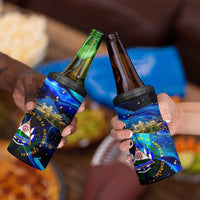 El Salvador Country Pride 4 in 1 Can Cooler Tumbler Map Flag and National Emblem Art in Cosmic Blue - Wonder Print Shop