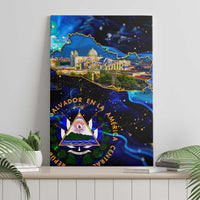 El Salvador Country Pride Canvas Wall Art Map Flag and National Emblem Art in Cosmic Blue - Wonder Print Shop