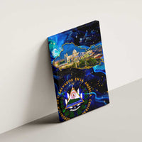 El Salvador Country Pride Canvas Wall Art Map Flag and National Emblem Art in Cosmic Blue - Wonder Print Shop