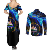 El Salvador Country Pride Couples Matching Summer Maxi Dress and Long Sleeve Button Shirt Map Flag and National Emblem Art in Cosmic Blue - Wonder Print Shop