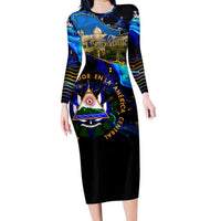 El Salvador Country Pride Family Matching Long Sleeve Bodycon Dress and Hawaiian Shirt Map Flag and National Emblem Art in Cosmic Blue - Wonder Print Shop