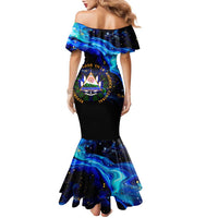 El Salvador Country Pride Family Matching Mermaid Dress and Hawaiian Shirt Map Flag and National Emblem Art in Cosmic Blue - Wonder Print Shop