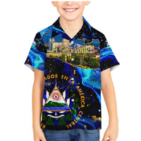 El Salvador Country Pride Family Matching Mermaid Dress and Hawaiian Shirt Map Flag and National Emblem Art in Cosmic Blue - Wonder Print Shop