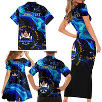 El Salvador Country Pride Family Matching Short Sleeve Bodycon Dress and Hawaiian Shirt Map Flag and National Emblem Art in Cosmic Blue - Wonder Print Shop