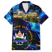 El Salvador Country Pride Family Matching Short Sleeve Bodycon Dress and Hawaiian Shirt Map Flag and National Emblem Art in Cosmic Blue - Wonder Print Shop