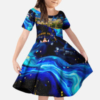 El Salvador Country Pride Family Matching Summer Maxi Dress and Hawaiian Shirt Map Flag and National Emblem Art in Cosmic Blue - Wonder Print Shop