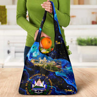 El Salvador Country Pride Grocery Bag Map Flag and National Emblem Art in Cosmic Blue - Wonder Print Shop