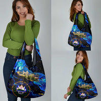 El Salvador Country Pride Grocery Bag Map Flag and National Emblem Art in Cosmic Blue - Wonder Print Shop