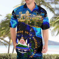 El Salvador Country Pride Hawaiian Shirt Map Flag and National Emblem Art in Cosmic Blue - Wonder Print Shop