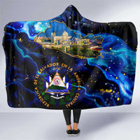 El Salvador Country Pride Hooded Blanket Map Flag and National Emblem Art in Cosmic Blue - Wonder Print Shop